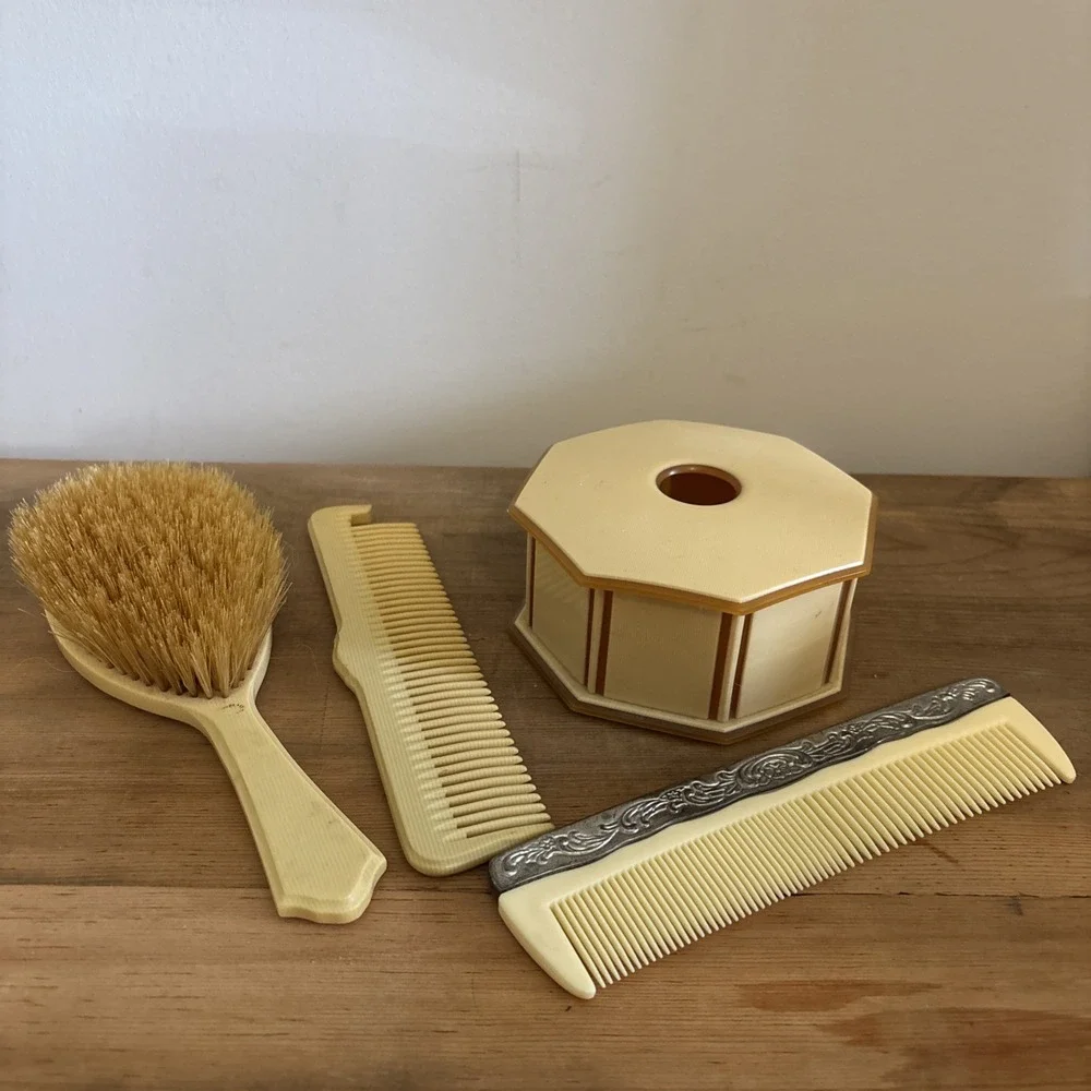 Vintage octagonal celluloid vanity Set
